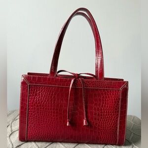 VTG Liz Claiborne Burgundy Dark Red Faux Leather Gator Crocodile Handbag Tote M